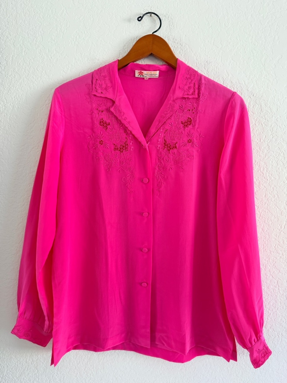 Fuchsia Embroidered Button-Front Blouse - Picture 3 of 9